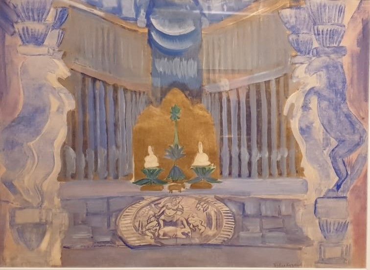 Павел Кузнецов (1878-1968). Интерьер храма. Эскиз декорации для спектакля "Сакунтала"