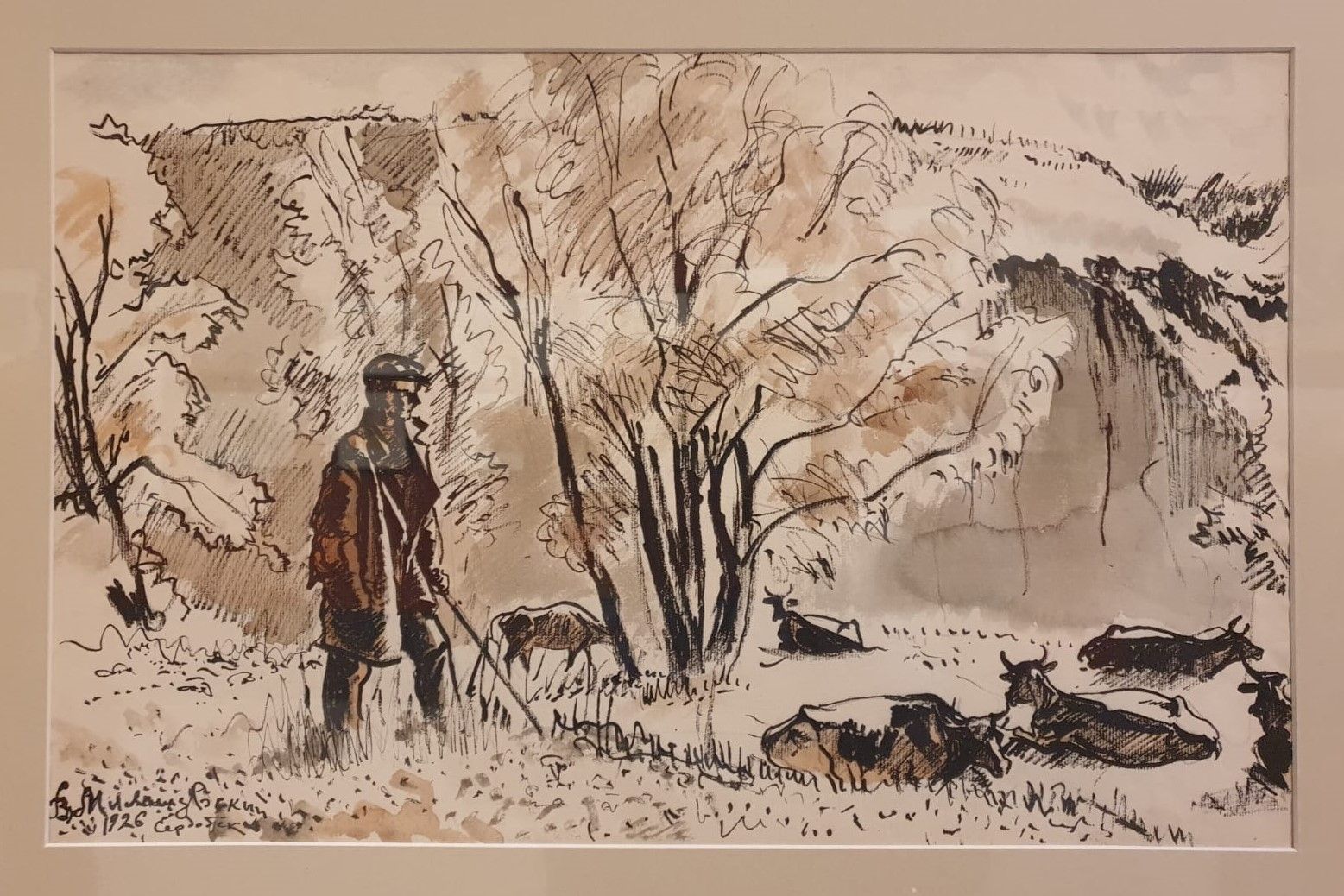 Владимир Милашевский Сердобск. Стадо. 1926. Бумага, акварель, тушь