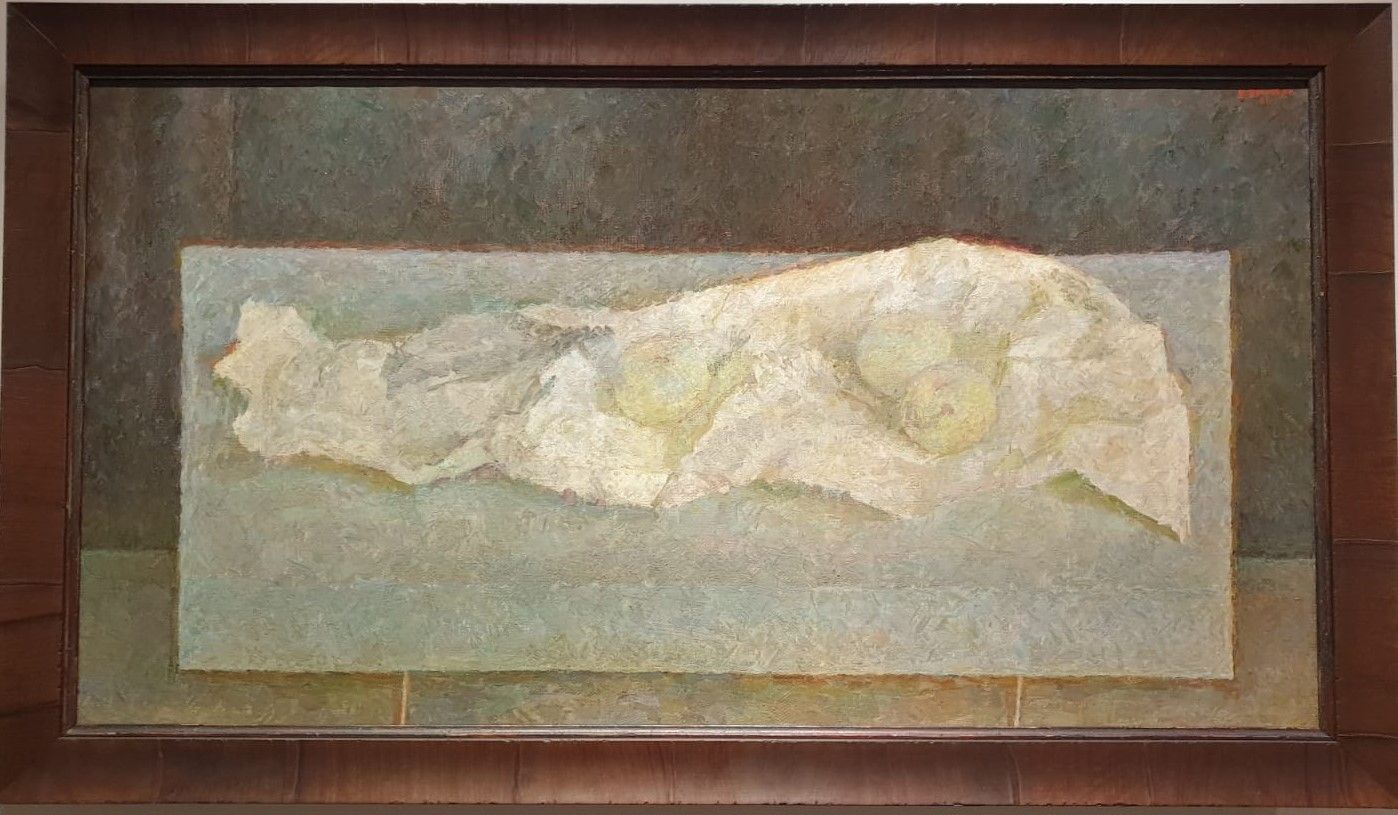 Натюрморт с зелеными яблоками (Три зеленых яблока на газете) 1961 Холст, масло