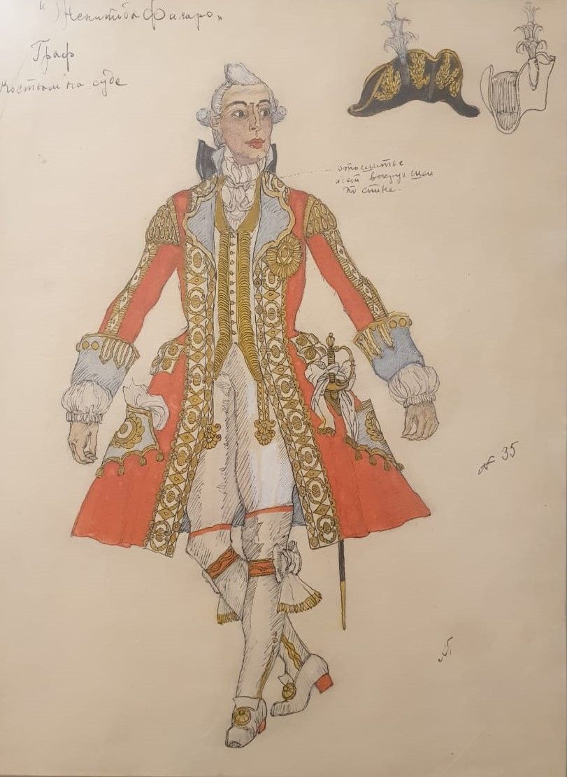А.Я.Головин (автор копии И.Я.Гремиславский) Костюм Графа (на суде) 1927 Эскиз к спектаклю "Безумный день, или Женитьба Фигаро" по пьесе Пьера Бомарше