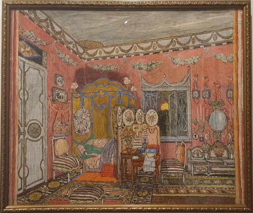 А.Я.Головин Декорация 10ой картины Комната Марселины. 1927 Эскиз к спектаклю "Безумный день, или Женитьба Фигаро"  по пьесе Пьера Бомарше  Фанера, темпера
