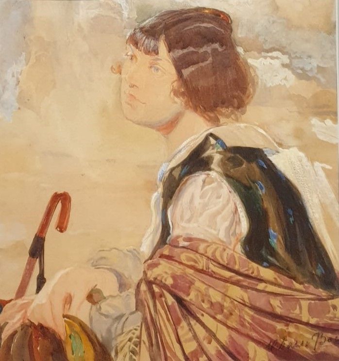 Ольга Делла-Вос-Кардовская Атопртрет 1910-е Бумага, акварель, белила, графитный карандаш