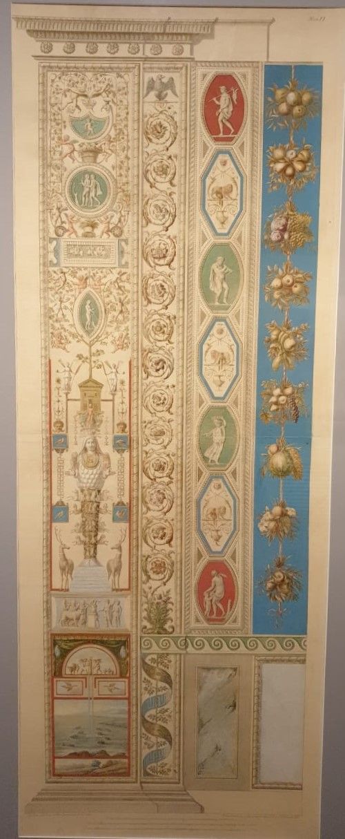 Джованни Оттавиани (1735-1808)  по рисунку Гаэтано Саворели, Пьетро Кампорези. Фрагменты росписей лоджий Рафаэля в Ватикане 1770-е бумага, офорт, гуашь, белила