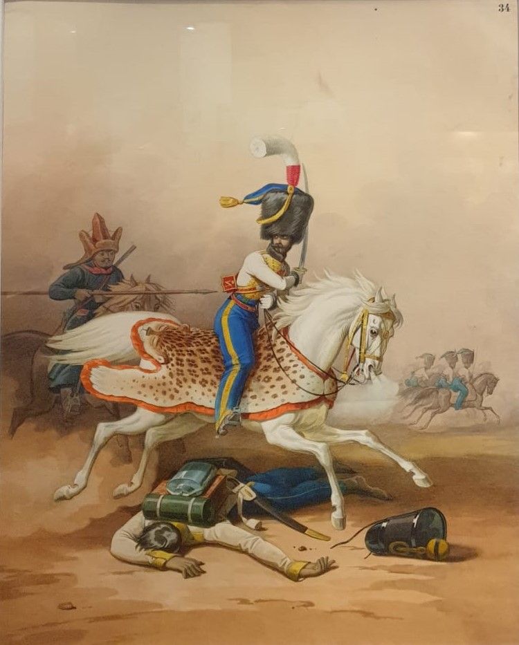Карл Гампельн (1794-не ранее 1856) Французский гусар, преследуемый башкиром Около 1850 бумага, акварель, лак