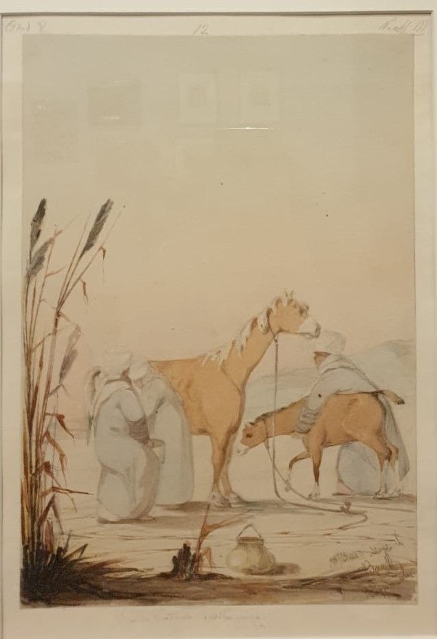Дмитрий Зацепин (1824-1887) Доение кобылы для кумыса 1875 Бумага, карандаш графитный, акварель