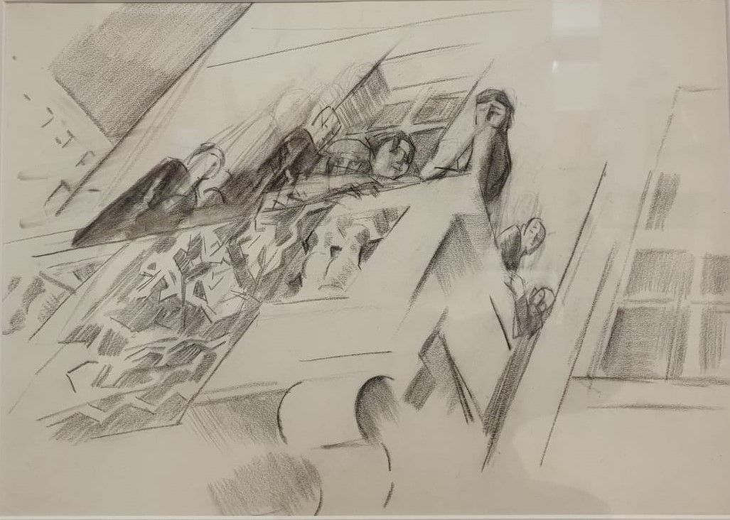 Балкон (с ковром) 1923. из цикла Капризы перспективы. бумага, угольный карандаш