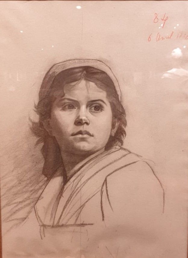 Портрет девочки 1878 Серая бумага, графитный карандаш и белая пастель
