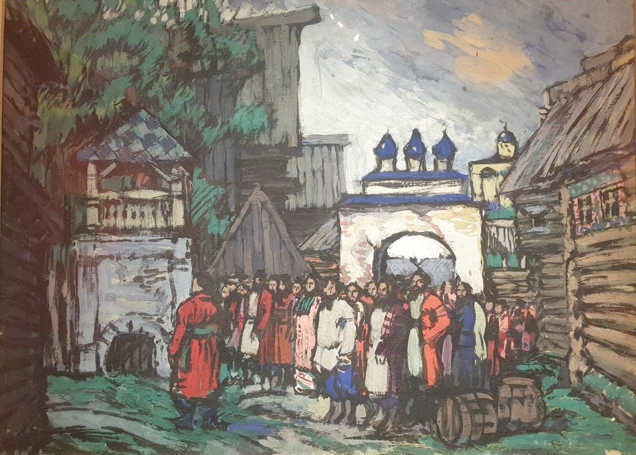 И.А.Малютин Стрелецкая слобода. Эскиз декорации к опере "Хованщина". Москва, опера С.И.Зимина, 1910 холст, темпера