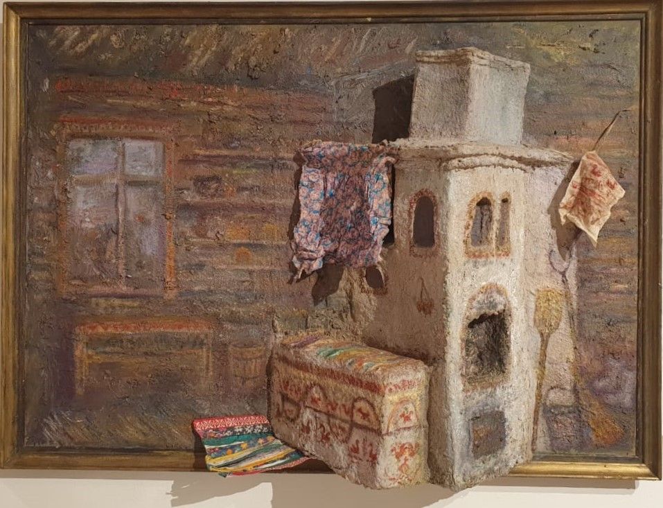 Наталья Кнышева. Печь. Холст, масло, бумажная масса, картон, текстиль. 2024