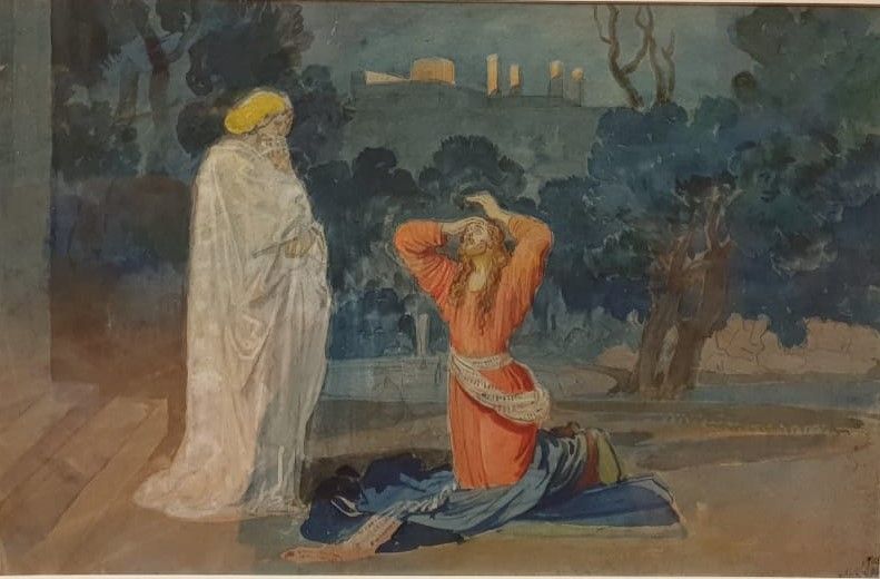 Александр Иванов Христос в Гефсиманском саду Моление о чаше  Конец 1840-х-1858 бумага серая, акварель, белила, итальянский карандаш