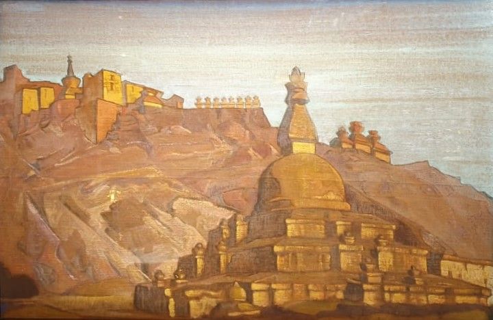 Николай Рерих Монастырь и крепость на холме. Тибет. Большая ступа в Ше, 1925