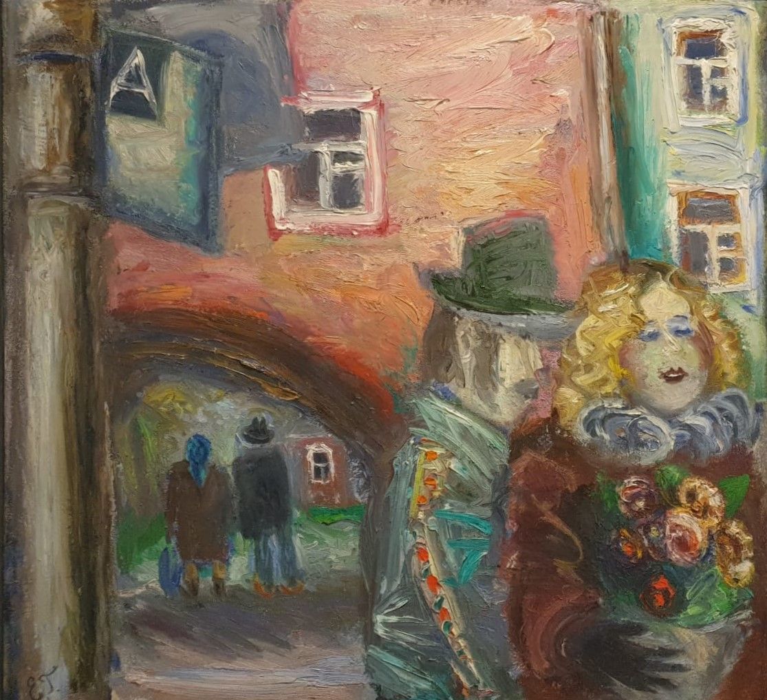 Екатерина Григорьева У остановки автобуса 1985 холст, масло
