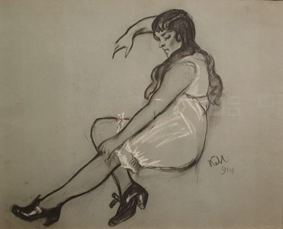 Мельников К.С. Аня 1914 бумага, уголь, белила