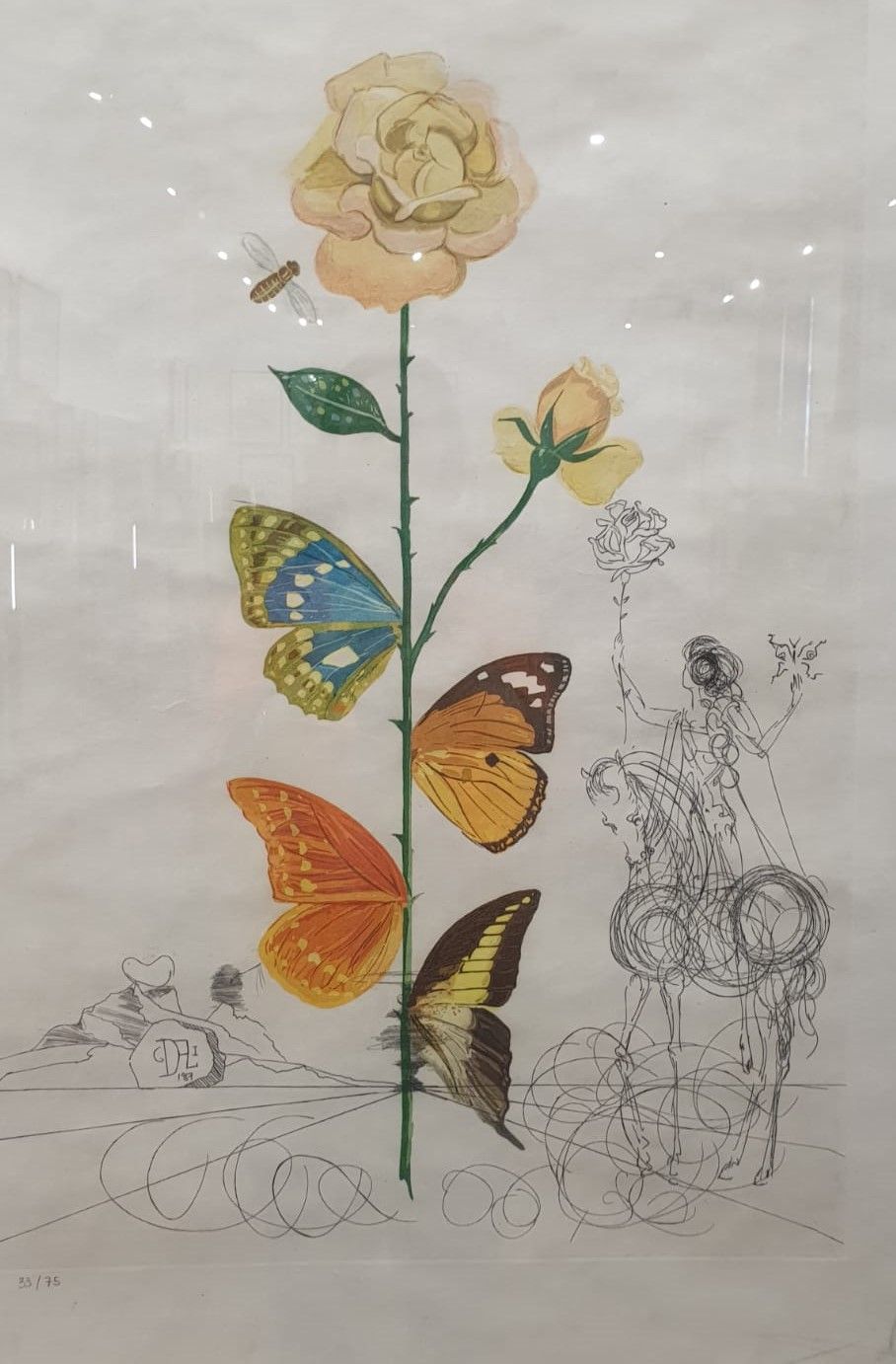 Роза с листьями бабочек Бумага, гравюра, акварель 1968