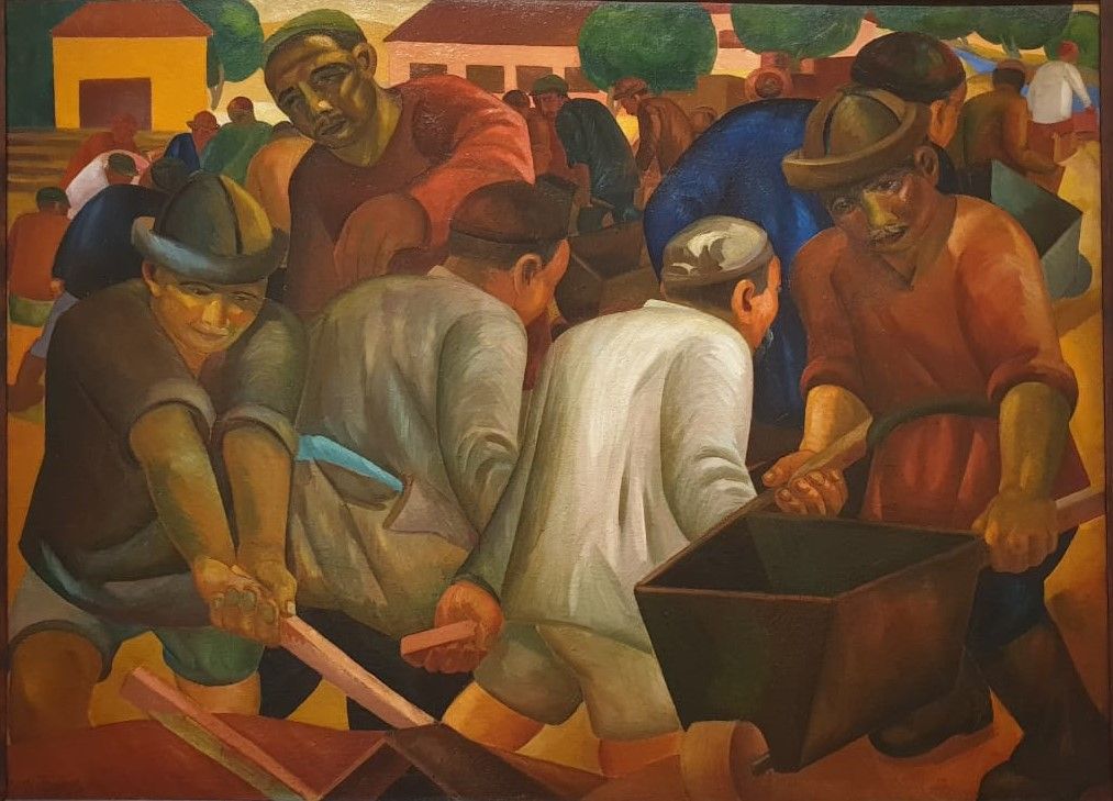 Александр Волков На стройке 1931-1932  холст, масло