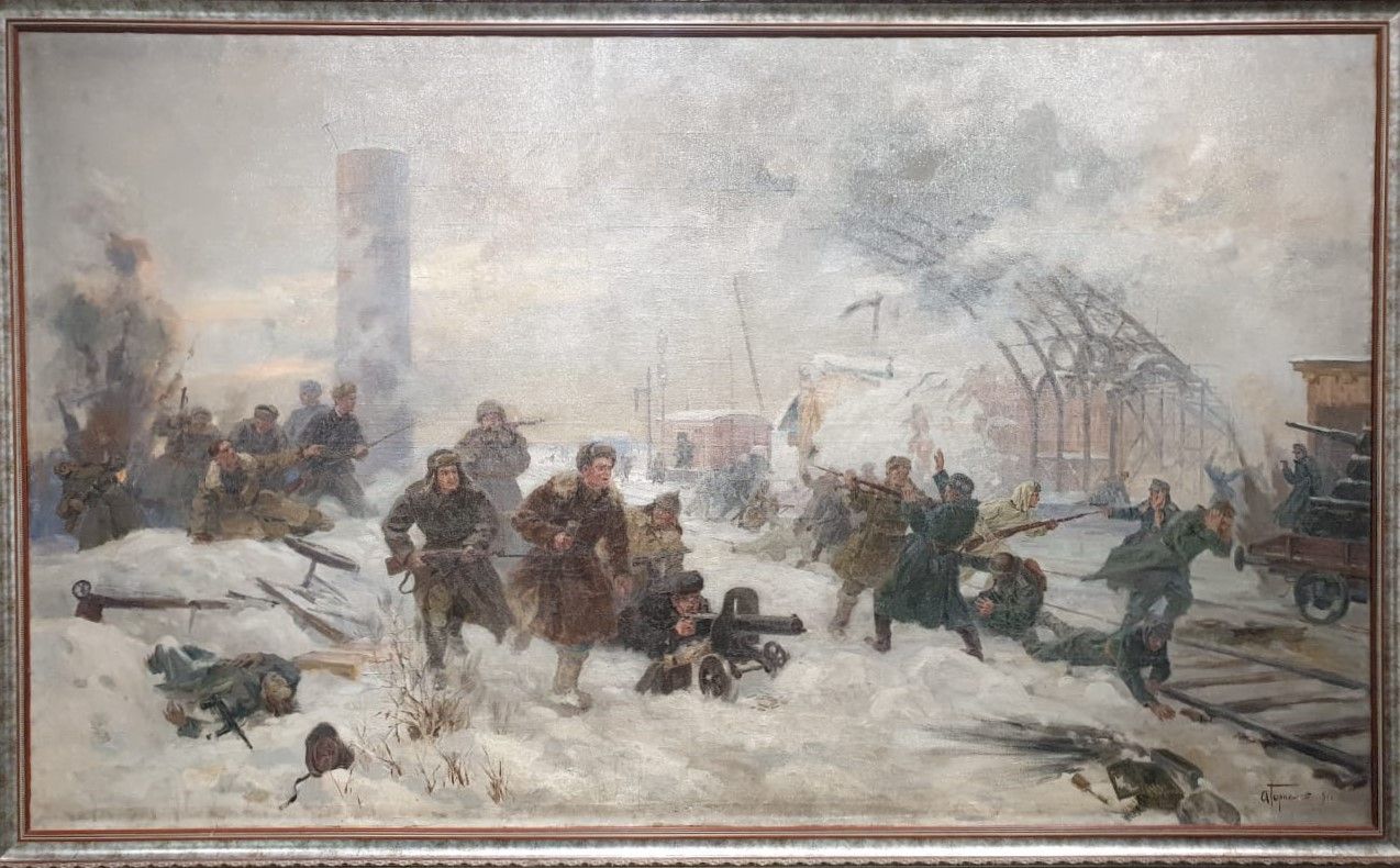 Анатолий Горпенко Бой за деревню Крюково 1951 холст, масло