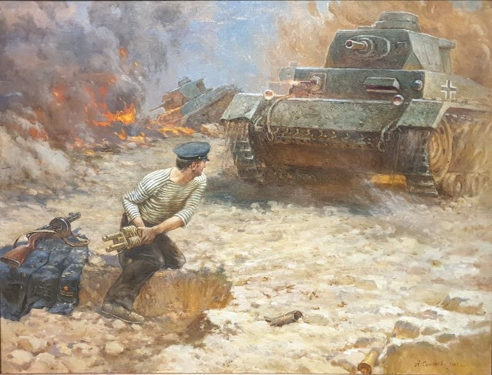 Алексей Семёнов На подступах к Севастополю (Подвиг Н.Д.Фильченкова 1942 год) 2002 холст, масло