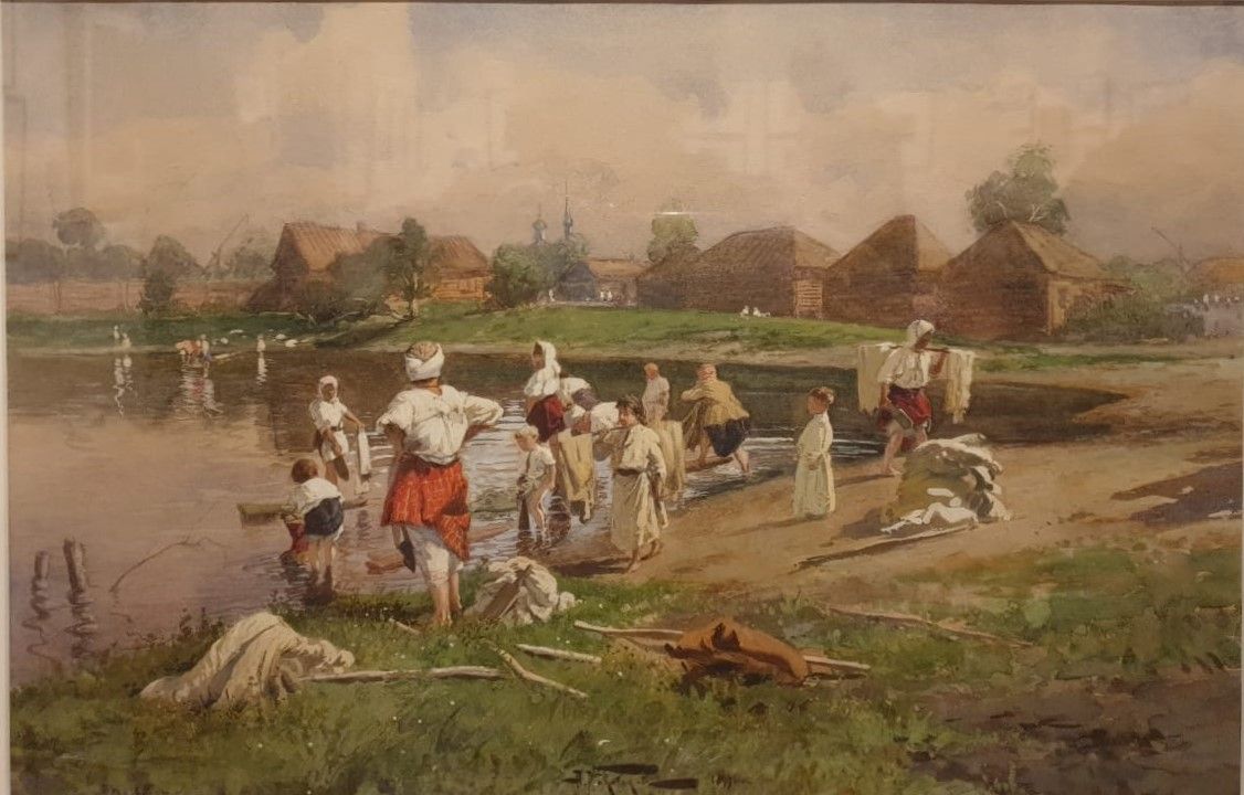 Александр Маковский На пруду 1899 бумага, акварель, белила