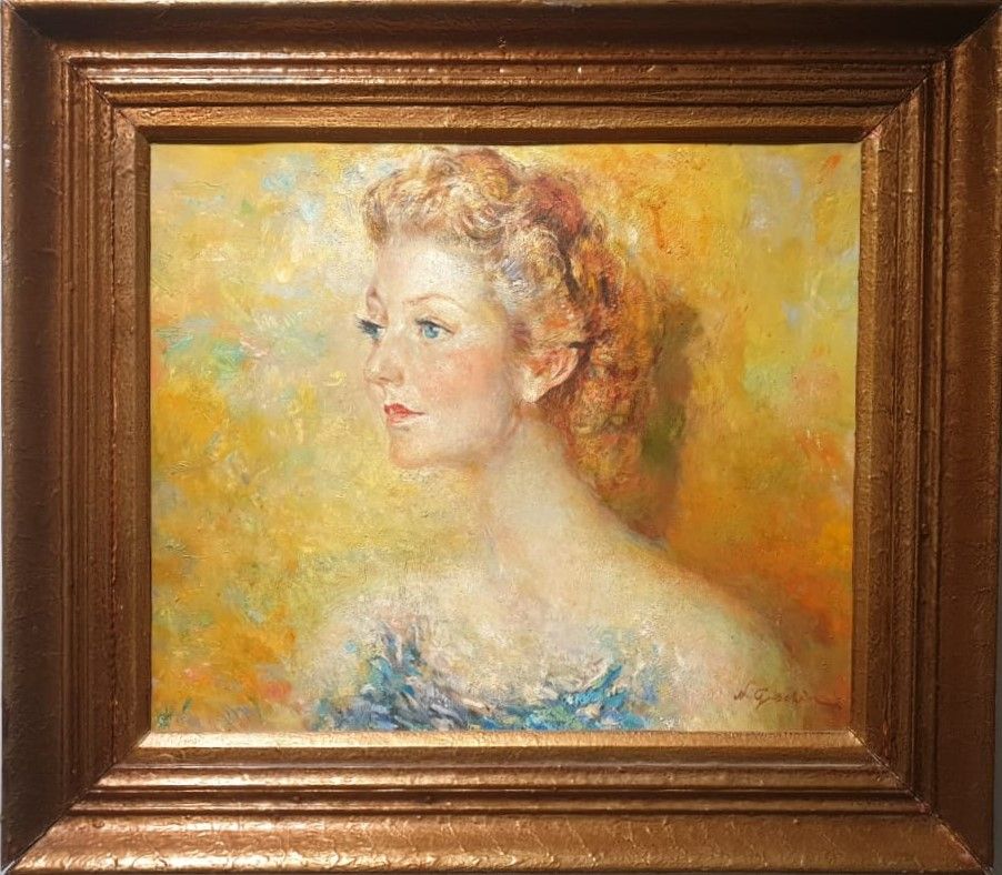 Н.М.Гущин Портрет графини де Мопа  1934 картон, масло