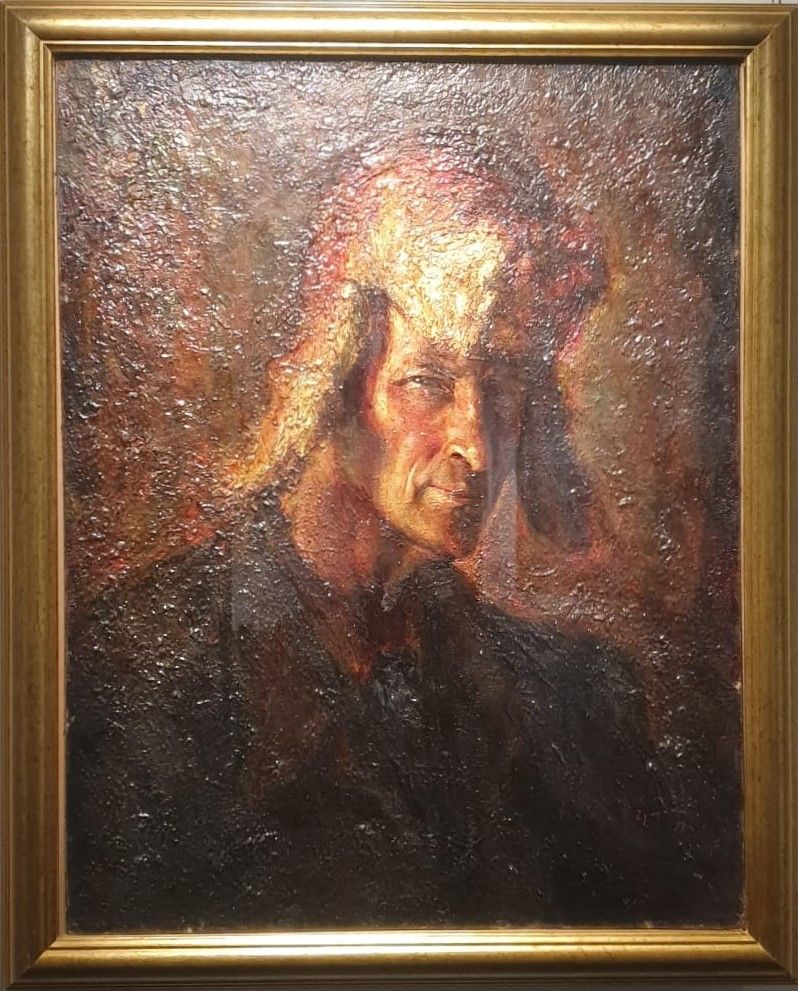 Н.М.Гущин Автопортрет  в заячьей шапке 1950 холст, масло