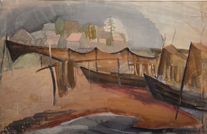 Сушатся сети. Конец 1920-х - начало 1930-х Бумага, акварель