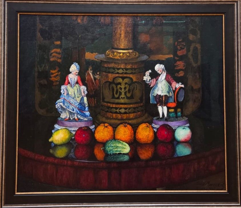 Натюрморт с фарфоровыми статуэтками. 1922. холст, масло