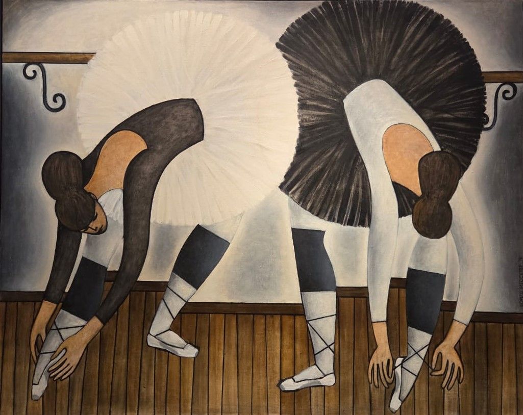 Балерины, завязывающие туфли. 1974 холст, масло