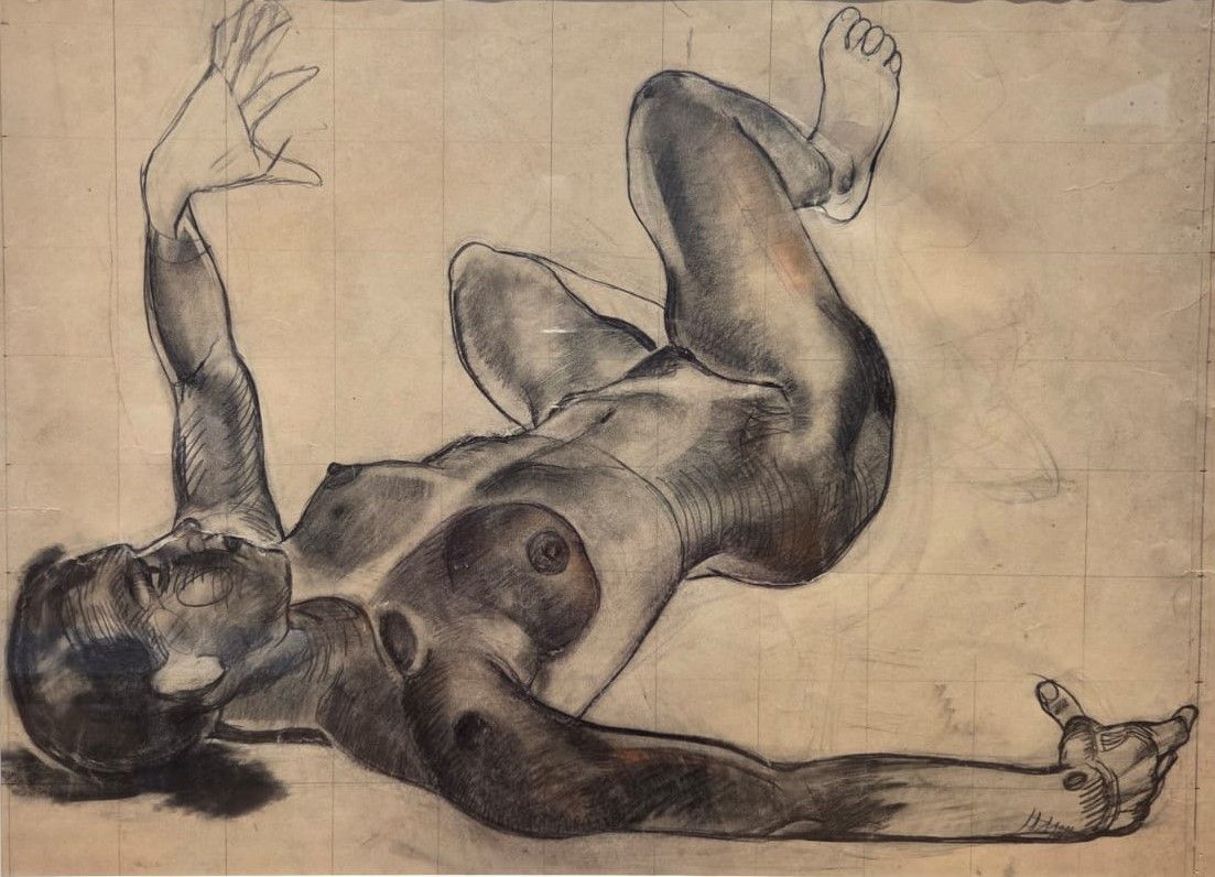 Лежащая натурщица. 1923. бумага, карандаш, сангина