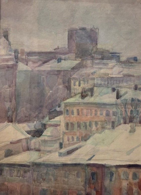 Вера Хлебникова. Вид из окна. 1938. Бумага, графитный карандаш, акварель