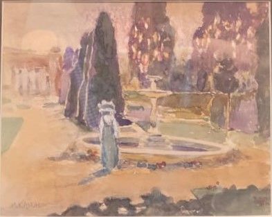 Дама у фонтана. Около 1909. бумага, акварель