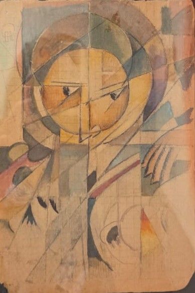 Эскиз кубистического портрета. Середина 1910-1920-х бумага в клетку, карандаш