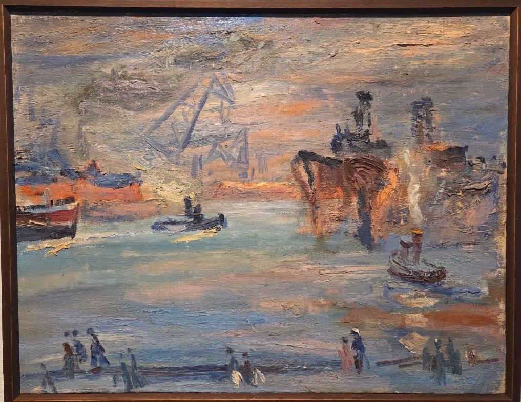 Корабли на Мытнинской набережной. Начало 1990-х. холст, масло
