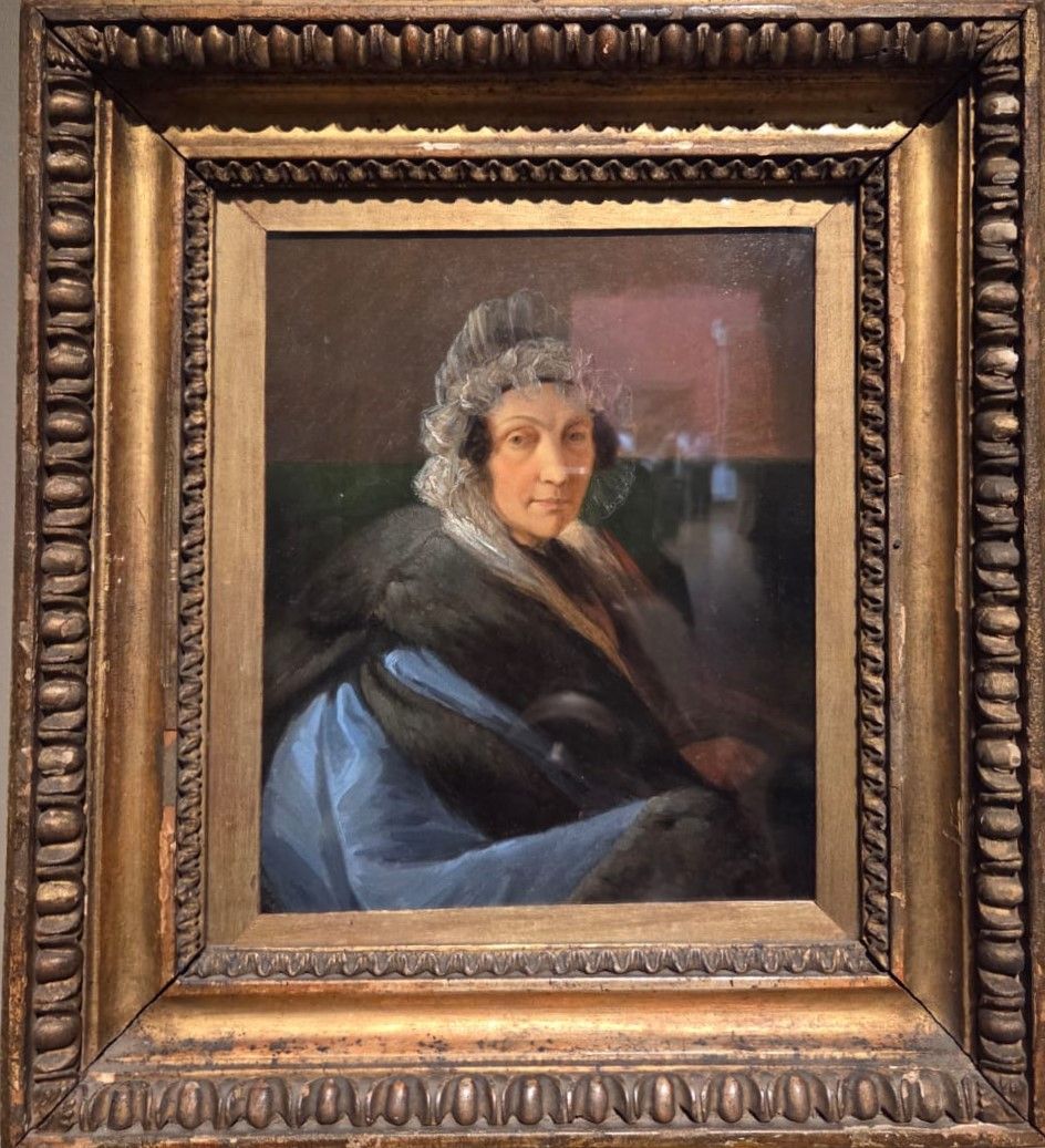 Александр Ступин. Портрет неизвестной дамы в синем платье и чепце. 1817. картон, масло
