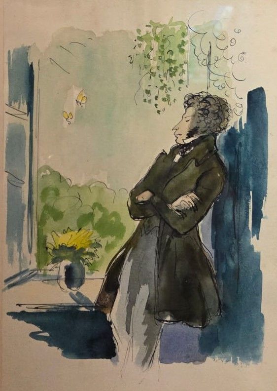 Н.В.Кузьмин Иллюстрация к роману Евгений Онегин 1930-е гг бумага, акварель, тушь, перо