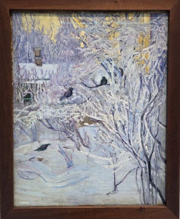 Ольга Розанова. Зима. Снегири на дереве. 1907-1908 холст на оргалите, масло