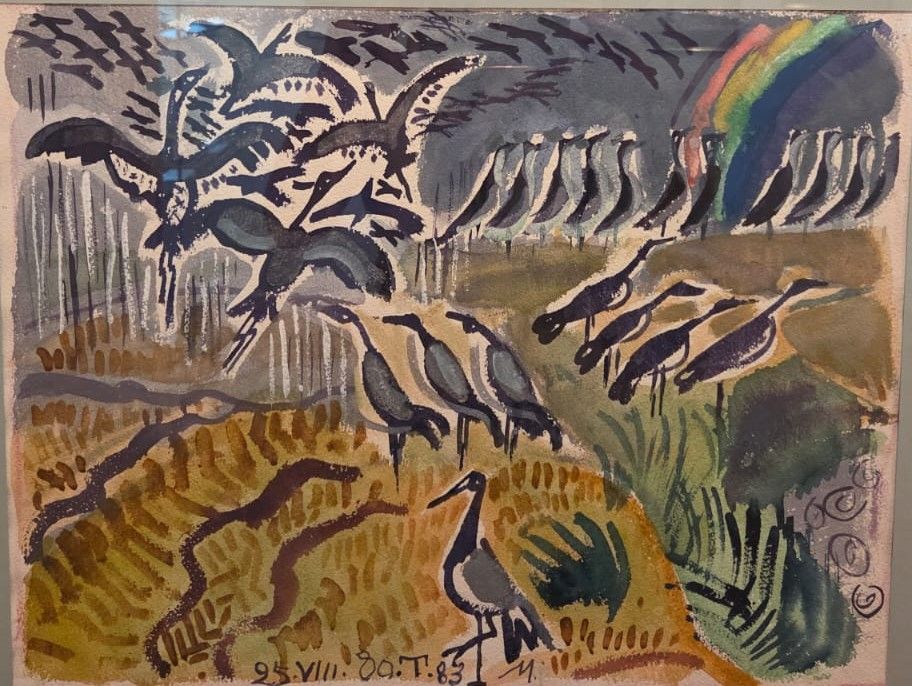Т.А.Маврина Журавли 1983 бумага, гуашь, белила