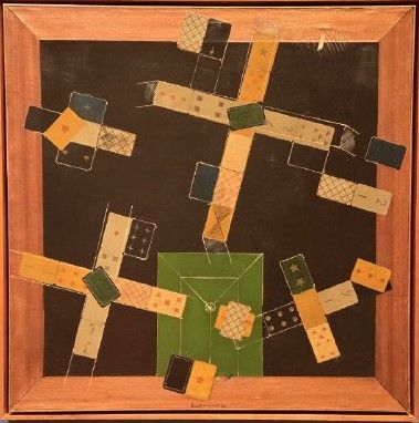 Черный ломберный. 1990 холст, масло, игральные карты, коллаж