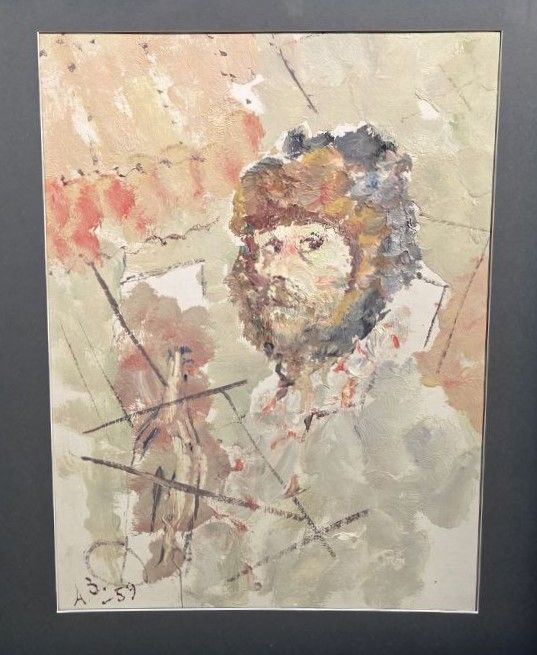 Автопортрет в ушанке. 1959. Картон, масло. 69,5×49