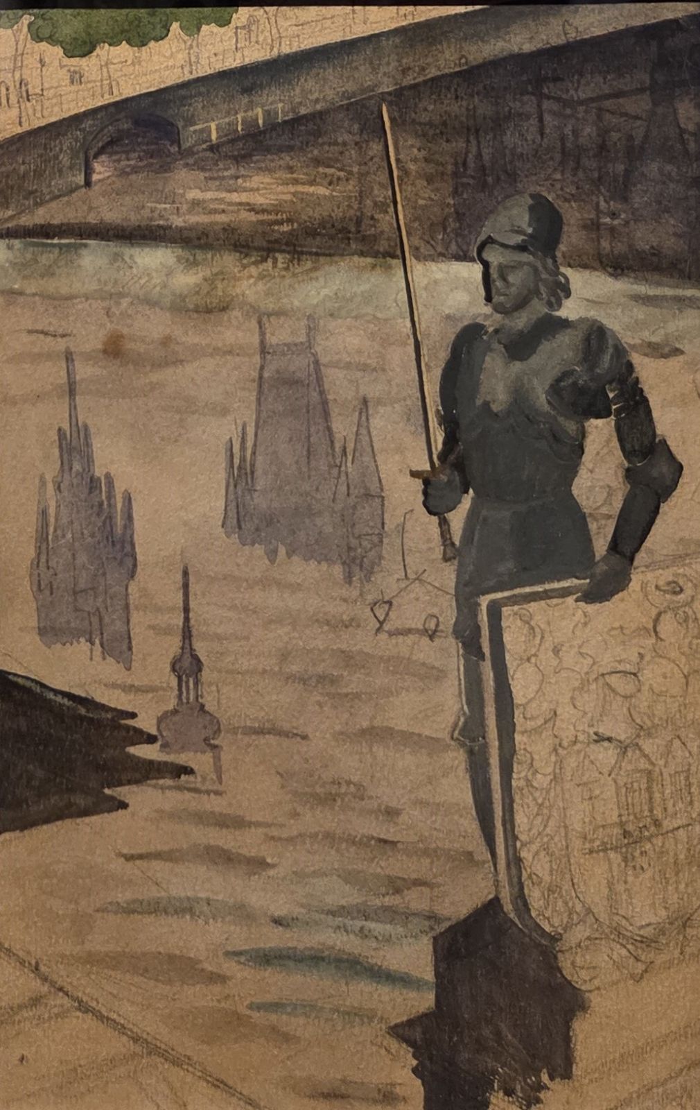 Ю.Н.Рейтлингер Эскиз "Прага, по видению княгини Либуши". Прага 1920-е-1930-е бумага, графитный карандаш, гуашь, акварель