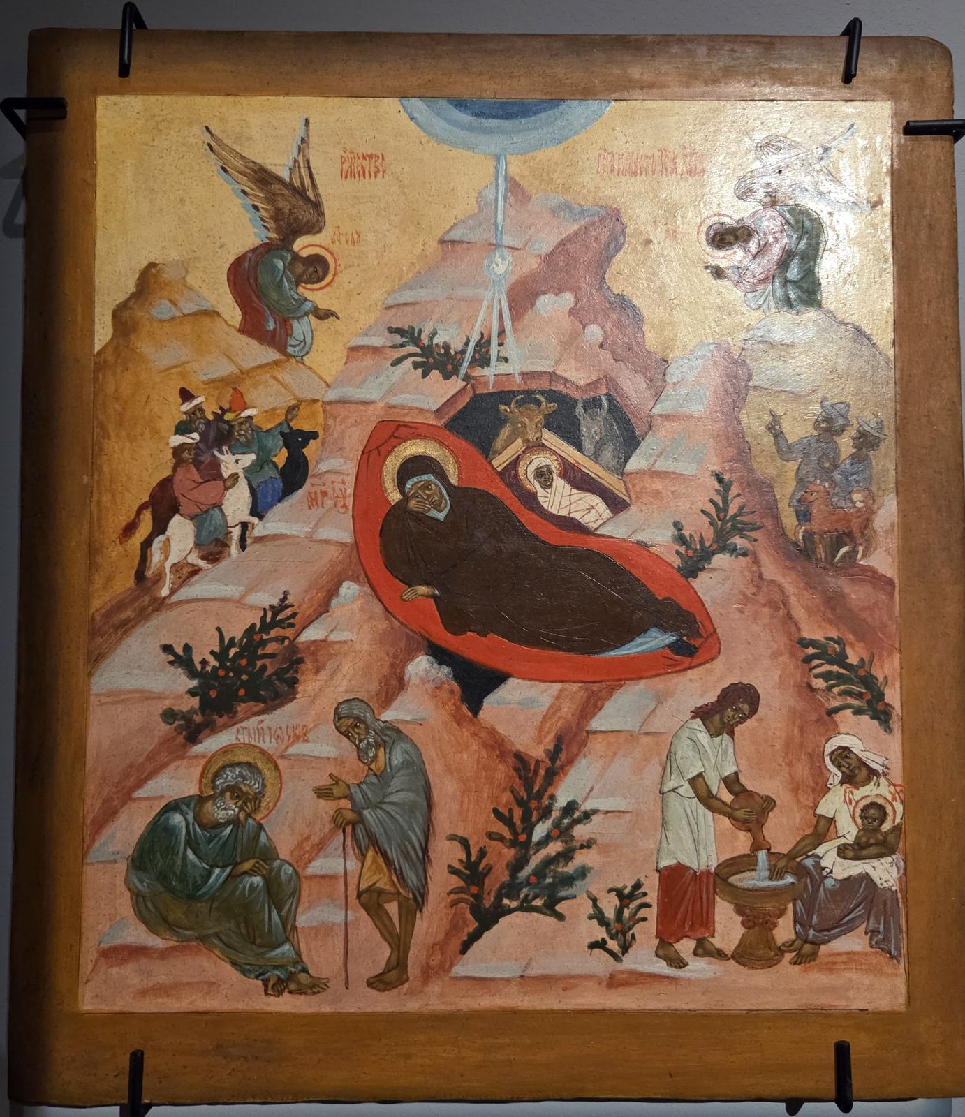 Ю.Н.Рейтлингер Икона "Рождество Христово" 1970-е-1980-е фанера, левкас, темпера