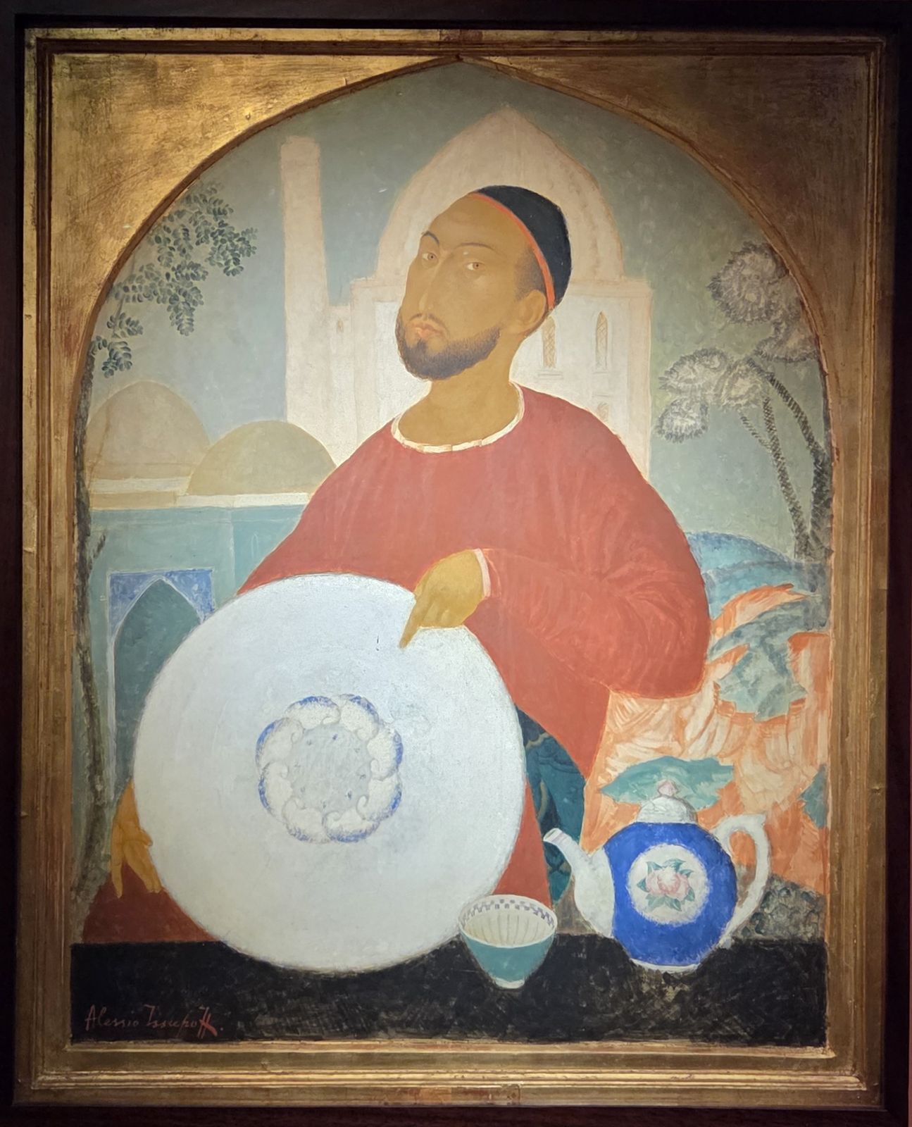А.В.Исупов Продавец фарфора Узбекистан, 1920 фанера, темпера