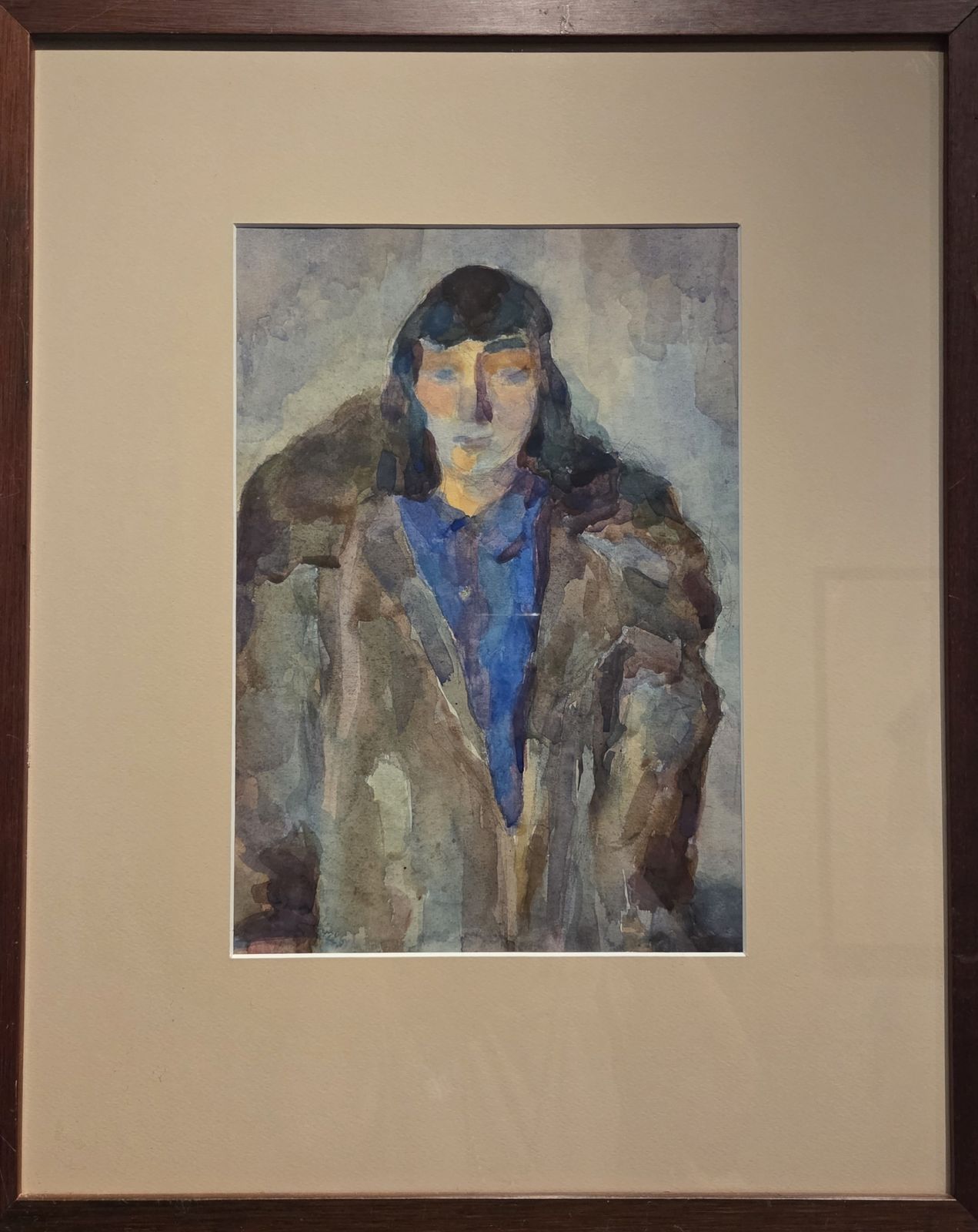 Вера Хлебникова. Автопортрет в шубе (дохе) 1934 бумага, акварель