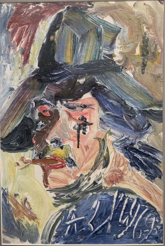 Автопортрет в синей шляпе. 1969. Картон, масло.