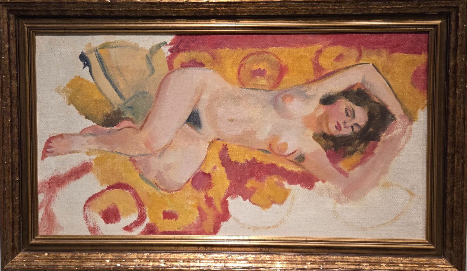 Николай Тырса. Модель, лежащая на красно-желтой ткани. конец 1920-х холст, масло
