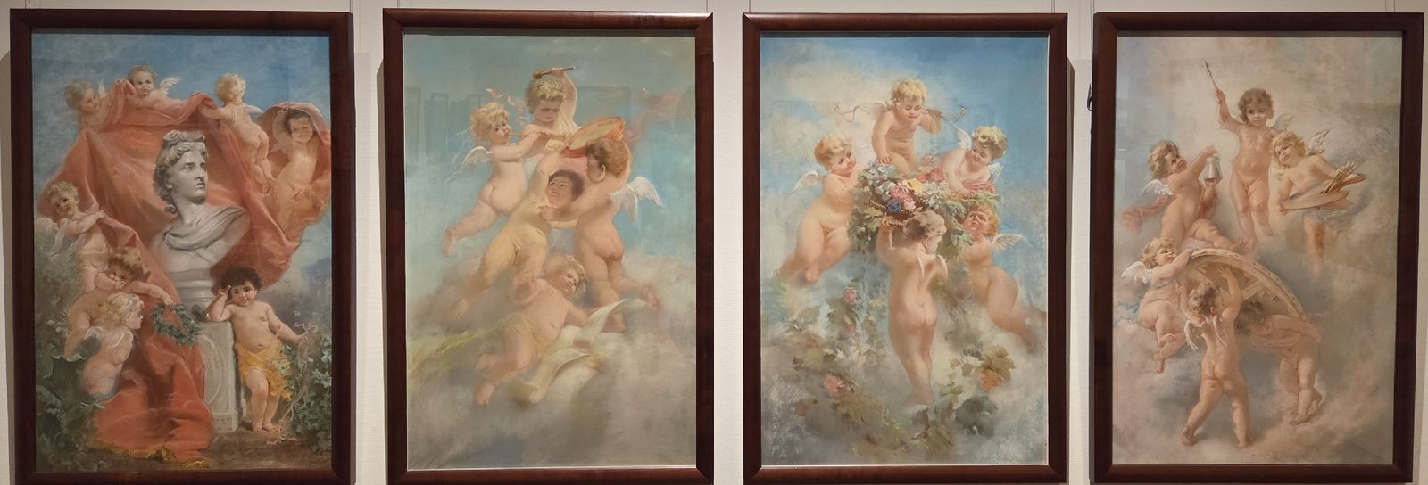 Константин Маковский. Эскизы декоративных панно для особняка барона С.П. фон Дервиза в Санкт-Петербурге. 1886-1888 Скульптура.  Музыка. Амуры с цветами. Живопись. Бумага, пастель